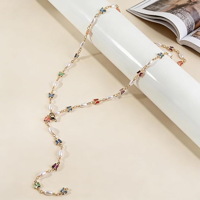 Necklace for Women, Dainty Long 14K Gold Y-Shaped Necklace Jewelry Trendy Beaded Layered Chain Drop Necklaces Jewelry Women Gifts