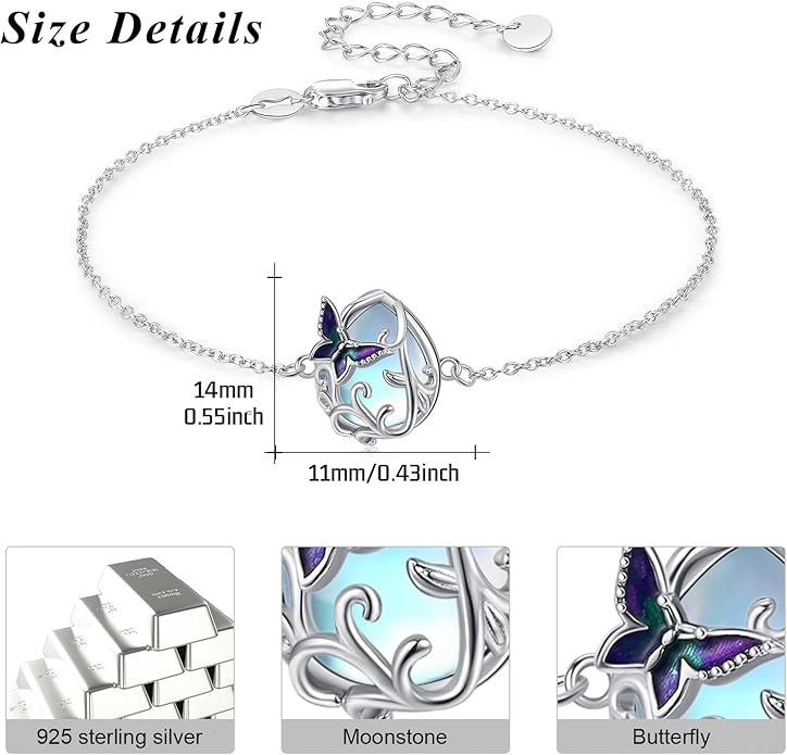 Dragonfly Bracelet 925 Sterling Silver Butterfly Bracelet Adjustable Celtic Moon Bracelet Irish Celtic Jewelry Gifts for Women