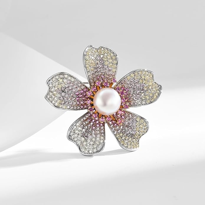 Rhinestone Flower Brooch Austrian Crystal Flower Pin 18k Gold Plated Floral Brooch Lapel Pin Jewelry Mother's Day Birthday Gifts for Mom Wife