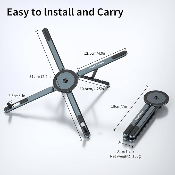 Adjustable Laptop Stand for Desk, Magnetic Phone Holder with Magsafe Compatibility, Portable Foldable Computer Riser for MacBook, iPhone, iPad, Tablet - Perfect for Office, Home, Traveling