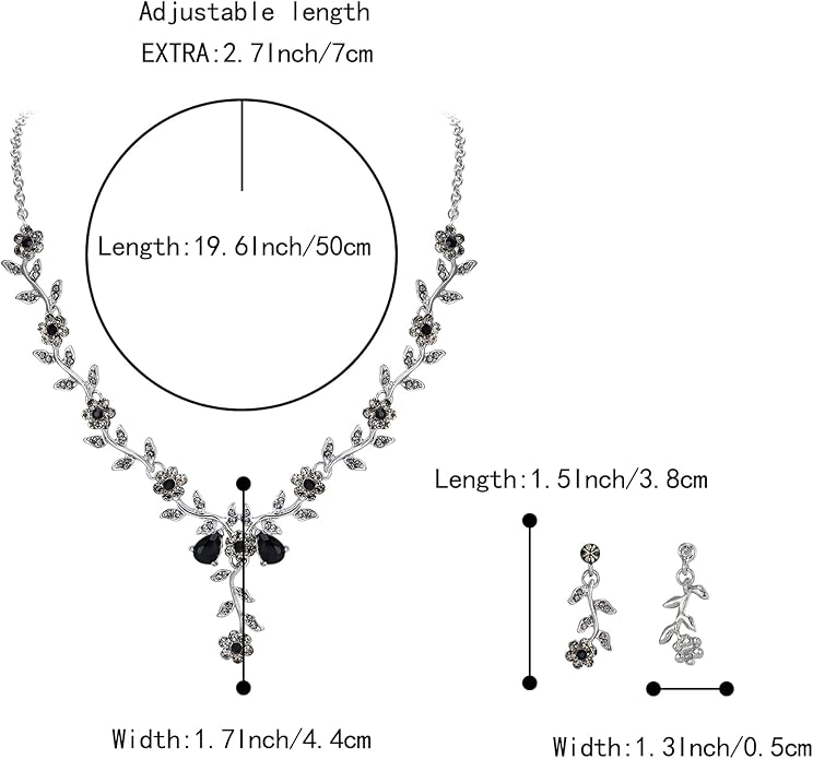 BriLove Women's Wedding Jewelry Leaf Cluster Flower Crystal Dangle Earrings Pendant Necklace Set for Bridal