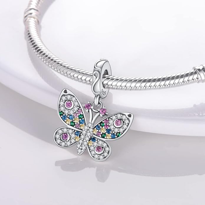 MULA 925 Sterling Silver Charms for Bracelets and Necklaces Airplane Passport Dangle Pendants Beads Butterfly Dragonfly Charms Jewelry Charm for Women