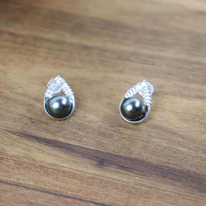 Gift for Wife -Tahitian Black/Freshwater Cultured-Pearl-Earrings-Gifts for Women Wedding Birthday Anniversary-Mom Her Mothers Day Valentines Day Christmas-18K Gold Plated Sterling Silver Pearl Stud Earring Fine Jewelry