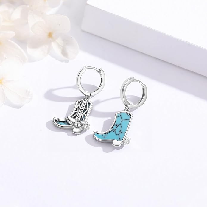 Western Earrings for Women 925 Sterling Silver Turquoise Western Country Dangle Drop Earrings Country Jewelry Gifts for Cowgirl Cowboy