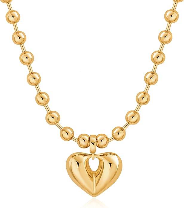 Aobei Pearl 18K Gold Plated Moon Star Lion Evil Eye Love Heart Cross Pendant Necklace Medallion Paperclip Chian Choker Layering Jewery for Women