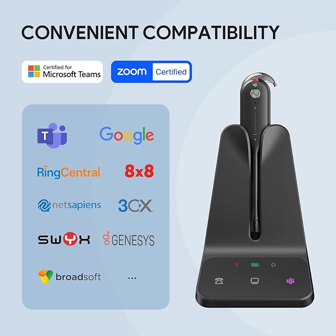 Yealink Wireless DECT Headset WH63 E2,Teams Certified,Single Ear (Mono) Convertible Headset,Connects to Desk Phone&Computer,Noise Canceling Microphone,3 Wearing Styles