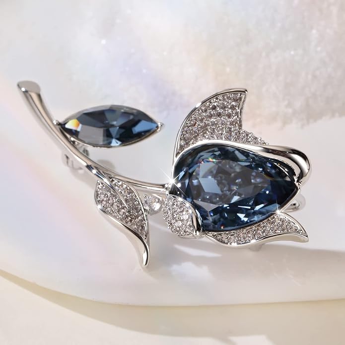 Richapex Elegant Crystal Tulip Rose Brooch Pin,Cubic Zirconia Fashion Crystal Jewelry Women's Brooch Pin