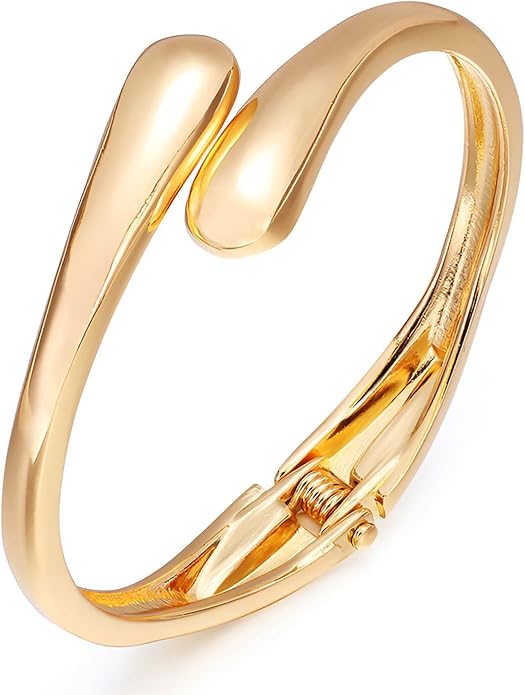 Golden Polished Chunky Twisted Hinged Waterdrop Bangle Bracelet for Women Spiraled Oval Bangle Bracelet