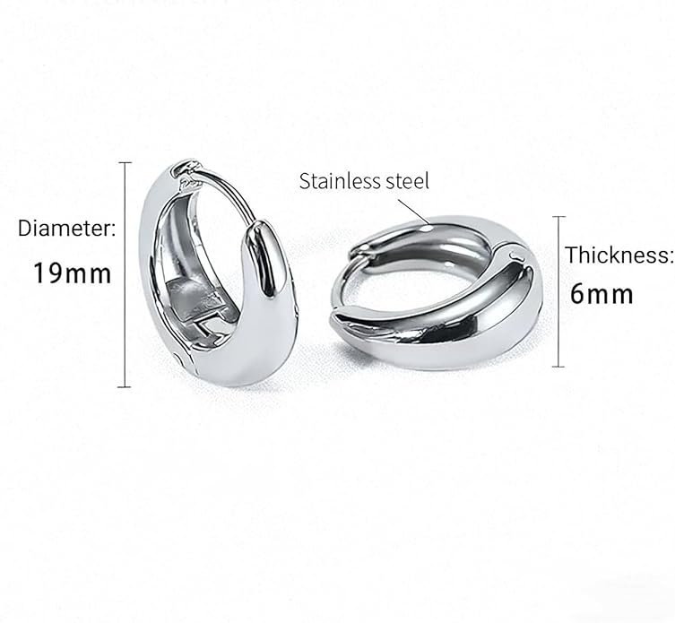 Chunky Small Hoop Earrings for Women 14mm/16mm/19mm Stainless Steel Huggie Earrings Everyday Jewelry Gift for Wife Mom, with Gift Box