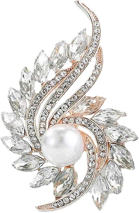 Crystal Pearl Flower Brooches Pins Fashion Beautiful Created Rhinestone Floral Brooch Good Idea for Party Dance Wedding Banquet for Elegant Women Girl