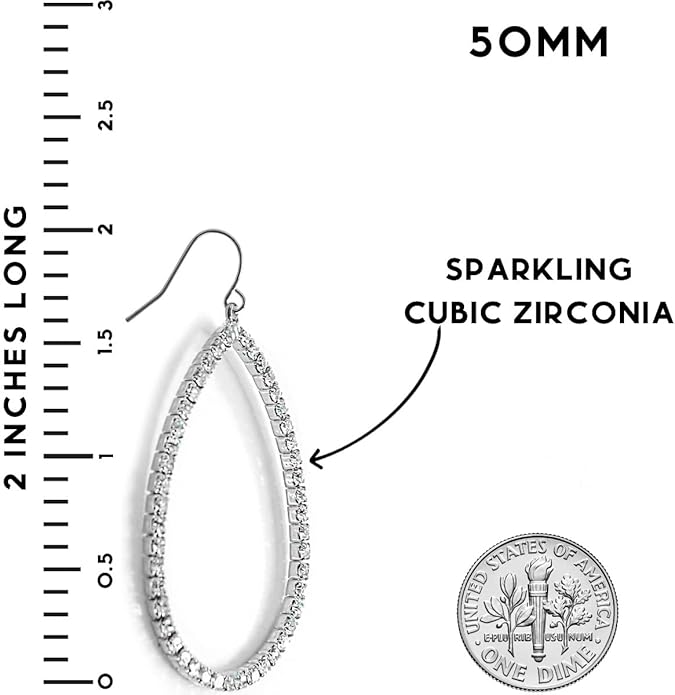 Simulated Diamond Teardrop Dangle Earrings For Women - Gold or Silver Tone with Cubic Zirconia - Hypoallergenic and Safe for Sensitive Ears