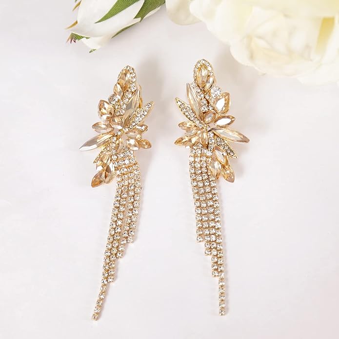 mecresh Marquise Crystal Bridal Chandelier Dangle Drop Earrings Ladies Gifts in Silver/Gold Tone
