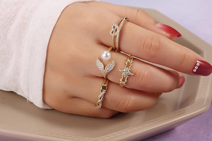 TAMHOO 9/12/15/16 Pcs Open Rings Set for Women with Sparkling Cubic Zirconia- Finger Rings Pack Stackable Rings for Teens,White Gold/Rose Gold/Gold Tone Rings for Girls