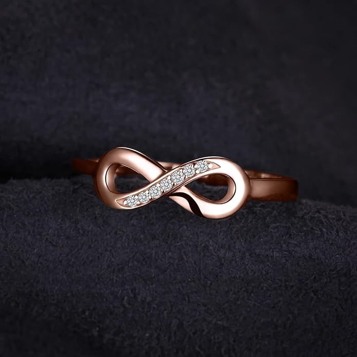 JewelryPalace 14k White Yellow Rose Gold Plated 925 Sterling Silver Rings for Women, Cubic Zirconia Promise Rings for Her, Stackable Wedding Bands Rings for Women Infinity Forever Love Knot Ring