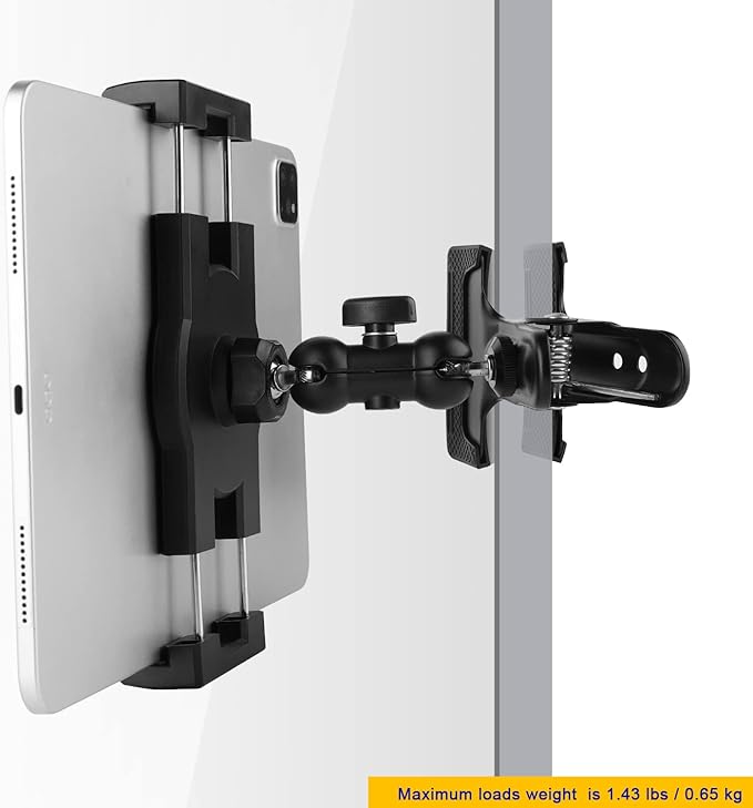 Clip Clamp Tablet Holder for Desk/Table/Glass Door/Desktop Baffle/Easel,Compatible with 7~12.9 inch iPad/Nexus/LG G Pads/Fire HD,360°Adjustment Aluminium Alloy Arm Metal Mount