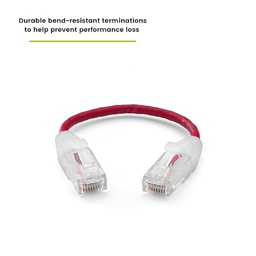 TRUECABLE Cat6 Component Rated Patch Cable, Unshielded (U/UTP), 6in, Red, 28AWG Solid Copper, Snagless 10G High-Speed Ethernet Cable, PoE++ 4PPoE 100W, UL Listed, RoHS-3, 5 Pack