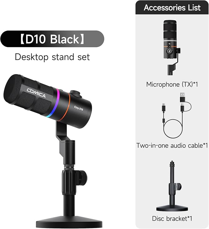COMICA EJoy D10(D) USB Gaming Microphone – RGB Dynamic Mic with Noise Cancellation, XLR/USB-C, Real-Time Monitoring, Muting, Professional Studio Mic for Gaming, Streaming, Podcast, Recording (Black)