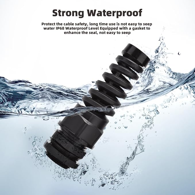 Strain Relief Cord Connector, CGELE 2 Pack NPT 1/2" Waterproof Cable Gland Cord Grip Spiral Adjustable Connector Strain Relief Cord Connectors Joints Nylon with Gaskets