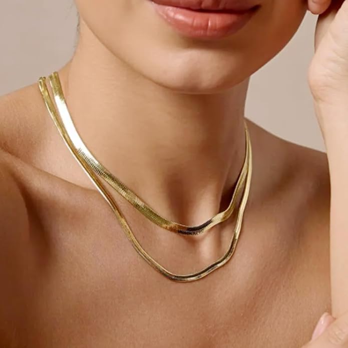Fashion Necklace, White Gold and 18K Gold Plated Necklaces, Snake Chain, Rope Chain.Best Gift for Woman(16-18in)