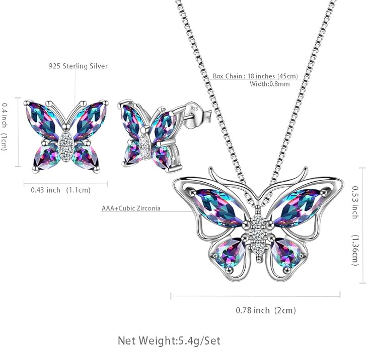 Aurora Tears Butterfly Jewelry,Women 925 Sterling Silver Butterflies Birthstone Pendant Necklace/Earrings/Rings Wedding Gift