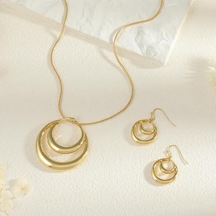 Madison Tyler Gold Plated Jewelry Set for Women | Silver Teardrop Pendant Necklace Trendy | Long Necklace with Snake Chain | Fashion Dangle Earring Set