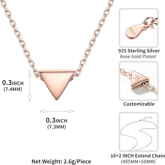 ChicSilver Personalized 925 Sterling Silver Dainty Small Heart/Star/Moon/Dot/Triangle Pendant Necklace for Women, Silver/Gold/Rose Gold/Black (with Gift Box)