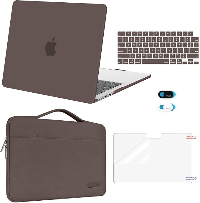 MOSISO Compatible with MacBook Air 13 inch Case 2025 2024 2023 2022 M4 A3240 M3 A3113 M2 A2681, Hard Shell&Sleeve Bag&Keyboard Skin&Webcam Cover&Screen Film for MacBook Air 13.6 inch, Beige Brown