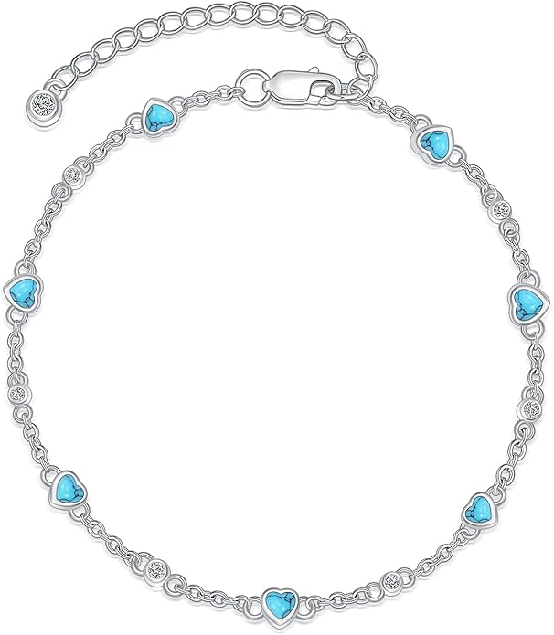 Anklet Bracelet for Women 925 Sterling Silver Natural Stone Chain Ankle Bracelet Beach Summer Fine Jewelry Valentines Day Birthday Gifts for Her Mom Wife
