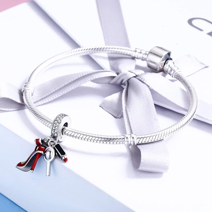 925 Sterling Silver Charms Fit Pandora Charms Bracelet I Love You to The Moon and Back Fit Wife Mom Christmas Birthday Gift