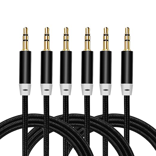 3.5mm Nylon Braided Stereo Audio Cable,(3 Pack) 4.9ft/1.5m Male to Male Aux Cord Audio Cord Compatible iPhones, iPads and Other 3.5mm DC Plug Port Device (Black)