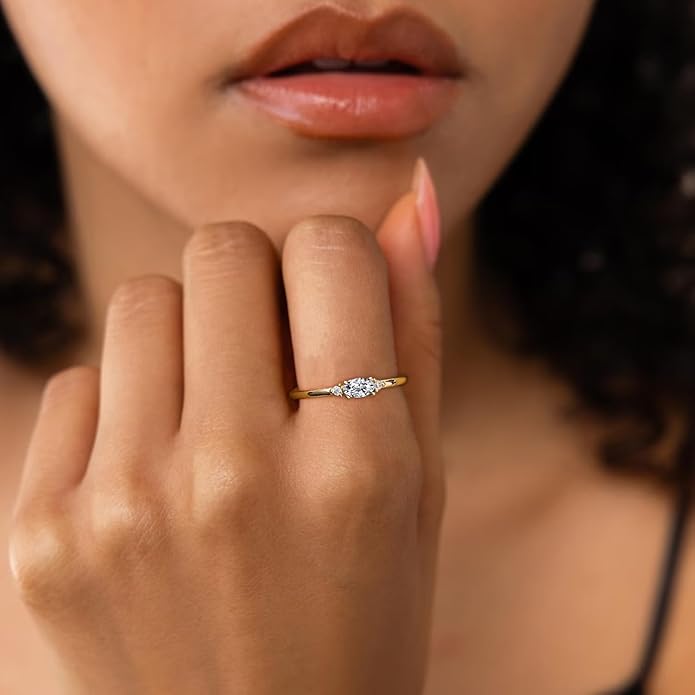 14k Gold Plated Birthstone Rings for Women Dainty Stackable Rings Non Tarnish Thumb CZ Emerald Green Gemstone Ring Cute Jewelry Birthday Valentine Gift for Mother Daughter Band Size 6-11