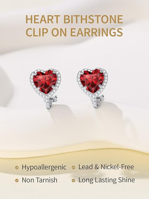 FindChic Sparkling Birthstone Clip On Earrings for Women, Silver Plated Stud Earrings 8MM Cubic Zirconia Non Pierced Studs, 12 Months Birthday Jewelry Gift