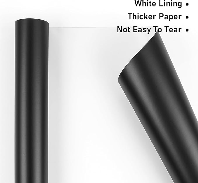 NESCCI Matte Metal Black Wrapping Paper, Solid Color Paper,Gift Wrapping Paper,Perfect for Wedding,Valentine's Day,Birthday, Christmas,Baby Shower,DIY Bouquet (17.5 Inches X 32.8 Feet)