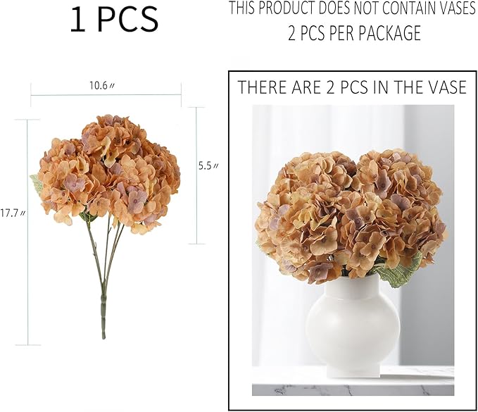 Kimura's Cabin 2Bouquets Faux Hydrangea Flowers Artificial Silk Plastic Floral 10Heads Hydrangea Flower Arrangements Wedding Party Autumn Garden Home Kitchen Table Center Decoration (Coffee)