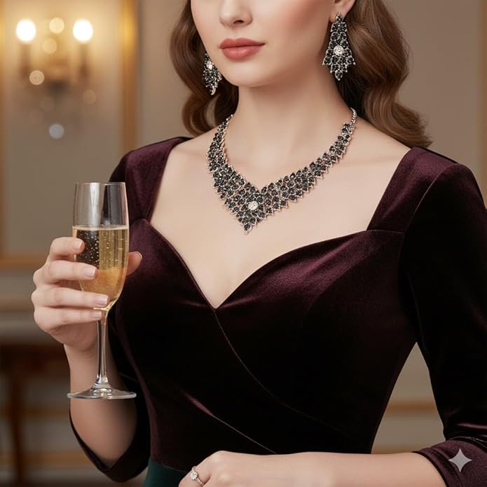 Touchstone Indian Bollywood Tinsel Town Traditional Western Taste Studded Diamond Look Rhinestones Designer Bridal Jewelry Necklace Set for Women