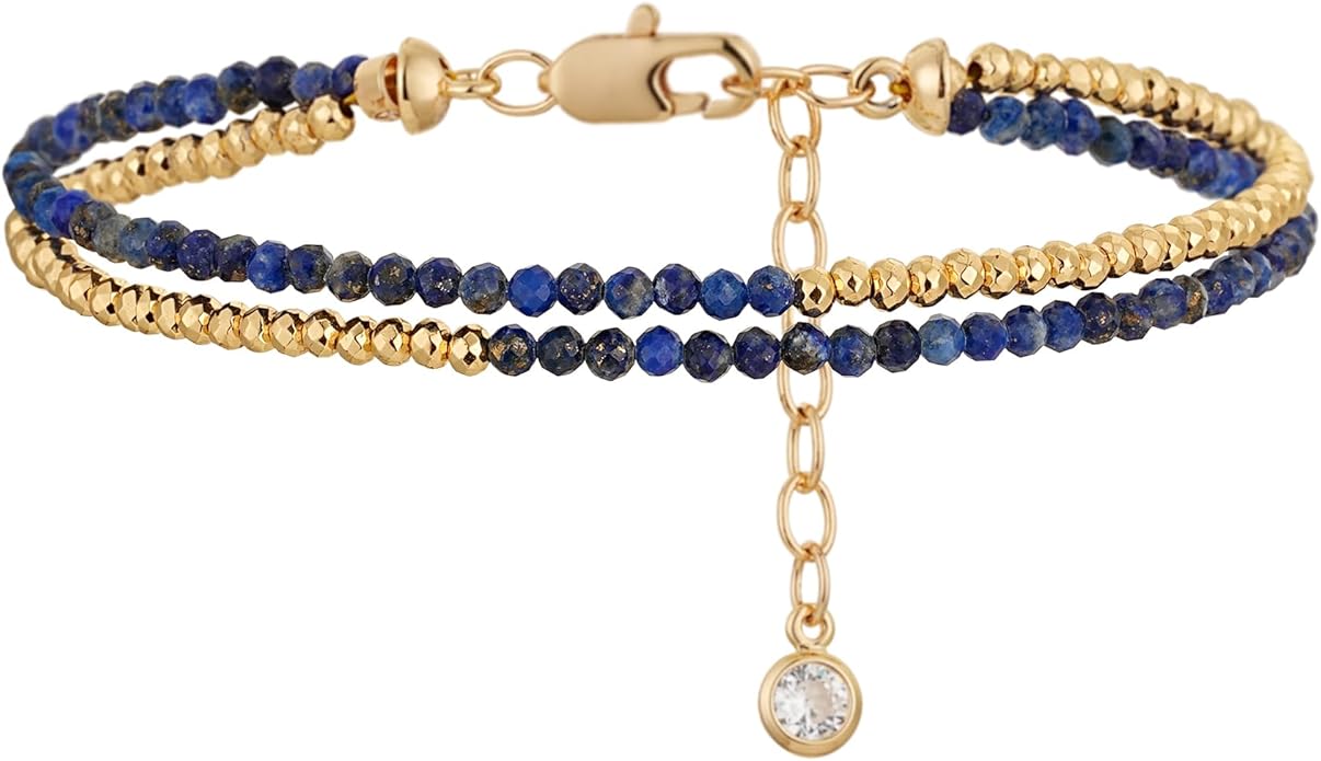 MYEARS Women Beaded Bracelet Gold Double Layer Gemstone 14K Simple Dainty Handmade Chain Everyday Boho Beach Jewelry