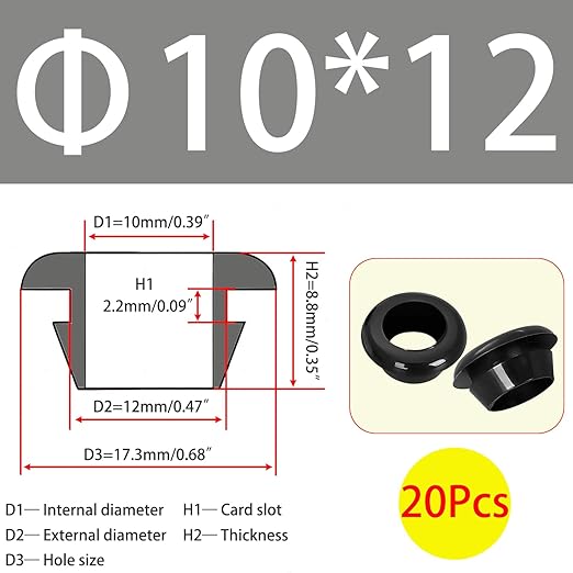 Qrity 20 PCS Rubber Grommets Cable Railing, Car Grommet, Cable Railing Protective Sleeves for Metal Posts, ID 10mm Mount Dia 12mm