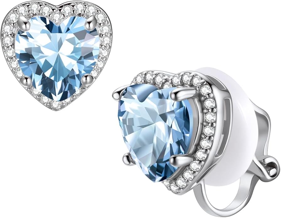 FindChic Sparkling Birthstone Clip On Earrings for Women, Silver Plated Stud Earrings 8MM Cubic Zirconia Non Pierced Studs, 12 Months Birthday Jewelry Gift