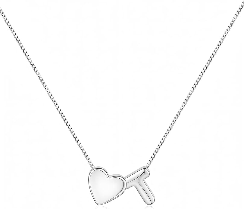 JKK Valentines Day Gifts for Her, 925 Sterling Silver Letter A-Z Heart Necklace Silver Jewelry Trendy Stuff Birthday Valentine's Day Gifts for Women Mom Her