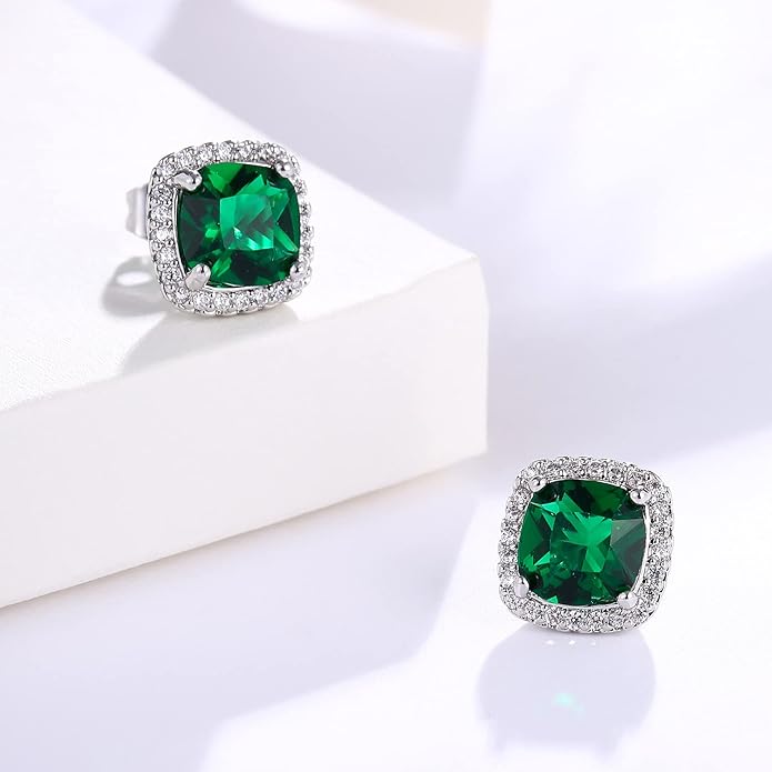 YOMELA Cubic Zirconia Earrings Studs, Halo CZ Birthstone Simulated Diamond Stud Earrings for Women