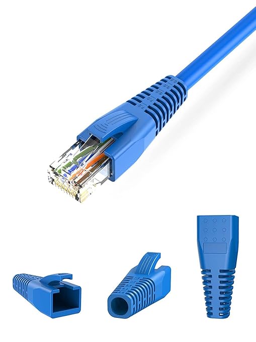 CableCreation RJ45 Ethernet Network Cable Strain Relief Boot 100-Pack Fits CAT5 CAT5E CAT6 CAT6A, RJ45 Color Coded Cable Connector Plug Cover for Various Diameter LAN Cable, Blue