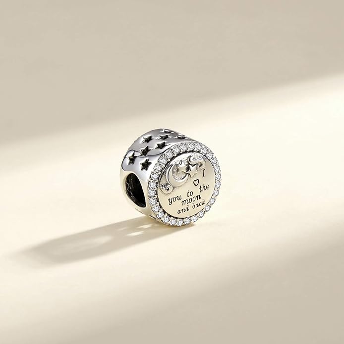 925 Sterling Silver Charms Fit Pandora Charms Bracelet I Love You to The Moon and Back Fit Wife Mom Christmas Birthday Gift