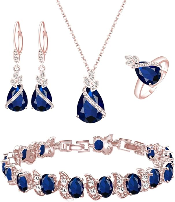 LMXXVJ Jewelry Set for Women,Teardrop Cubic Zirconia Necklace Earrings Adjustable Ring Bracelet Jewelry Set Formal Jewelry Gift