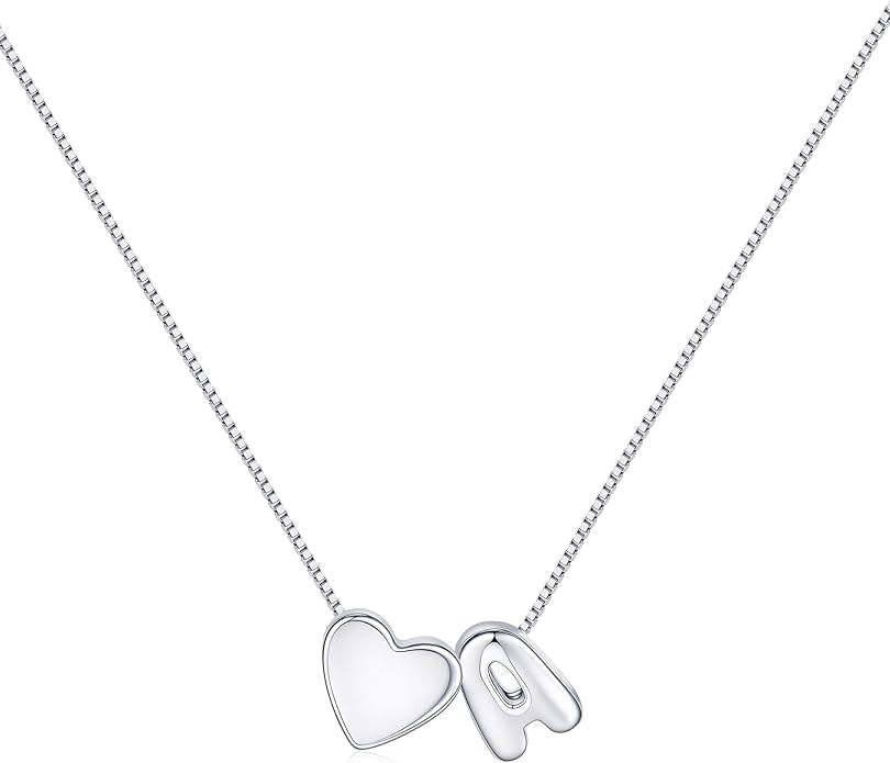 JKK Valentines Day Gifts for Her, 925 Sterling Silver Letter A-Z Heart Necklace Silver Jewelry Trendy Stuff Birthday Valentine's Day Gifts for Women Mom Her