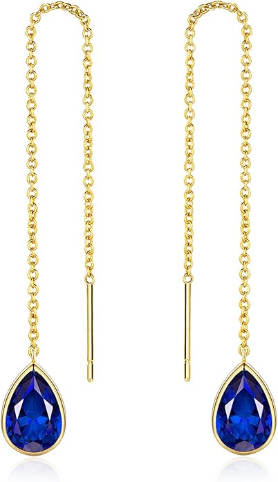Long Dainty 18K gold plated Threader Chain (Green, Purple) Emerald Purple Dangle Earrings for Women by SNGIA, Minimalist Fashion Statement Trendy Thin Drop Jewelry Gifts