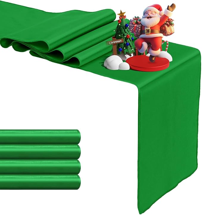 5 Pack Emerald Satin Table Runner 12 x 108 Inch Long Table Runner for Wedding,Birthday Party and Banquet Decoration,Silk Satin Fabric Spring Party Chair Sashes