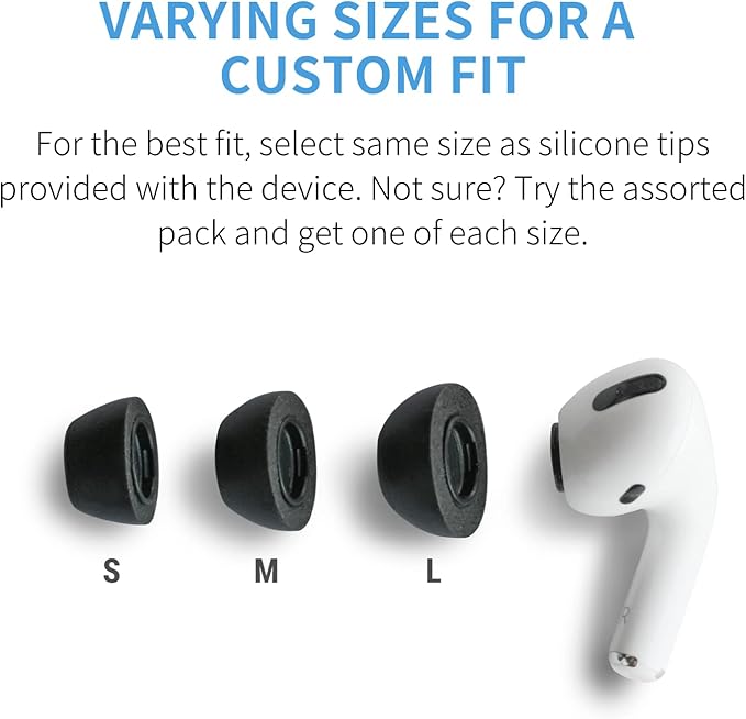 Comply Memory Foam Replacement Earbud Tips for Apple AirPods Pro 1 & 2 | Ultimate Comfort, Secure Fit, Superior Noise Isolation | Anti Slip, Prevent From Falling Out | Black, Large (3 Pairs)
