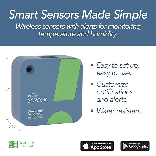 SensorPush HT.w Smart Temperature Sensor & Humidity Sensor - Bluetooth Thermometer & Hygrometer with App Monitoring - Water Resistant Temperature & Humidity Monitor for RV, Basement, Fridge (4 Pack)