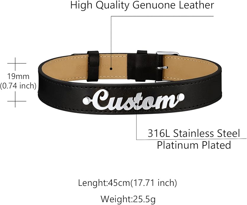 Custom4U Personalized Black Leather Choker Necklace with Picture/Name/Initials/Letters Charm,Custom Made Adjustable Choker Collar Gothic Punk Necklaces Jewelry Gifts for Women