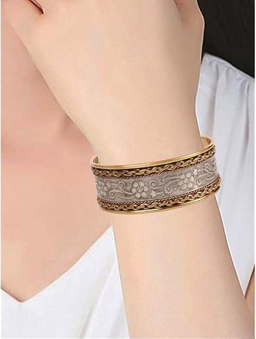 Touchstone Indian Bollywood Handcrafted Slip In Easy To Wear Stylish Wrist Enhancer Designer Broad Jewelry Cuff Bracelet For Women and Men.